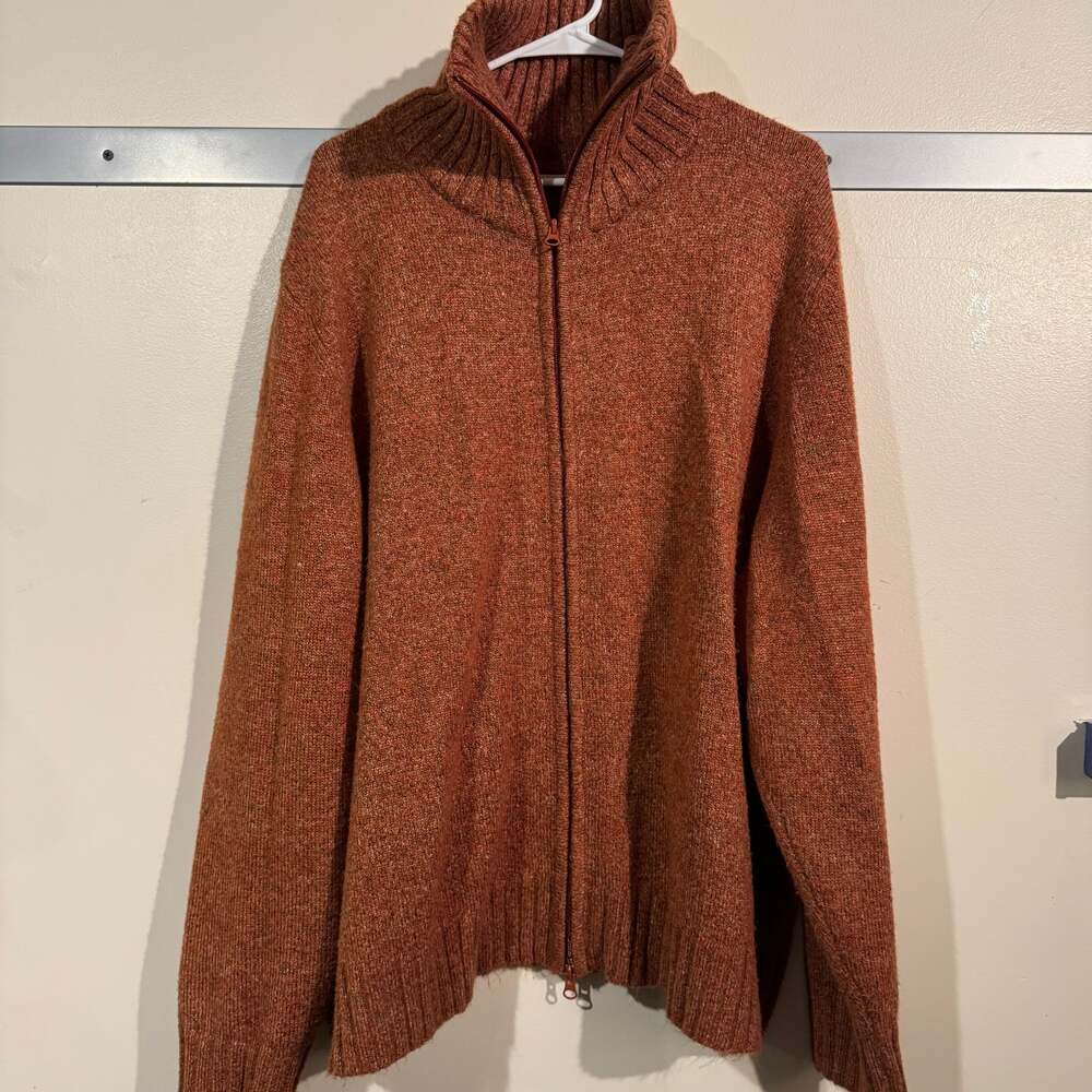Mens L.L. BEAN Size XL Full Zip rust orange Knit Sweater